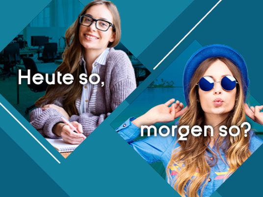 InvestFlex-Kampagnenbild: Frau in zwei verschiedenen Situationen - einmal lächelnd im Büro und einmal mit Sonnenbrille, Hut und Kussmund